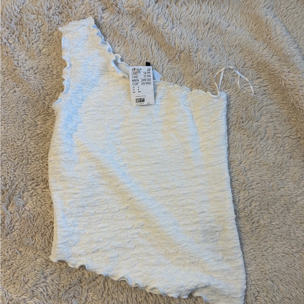 H&M White Textured One-Shoulder Camisole